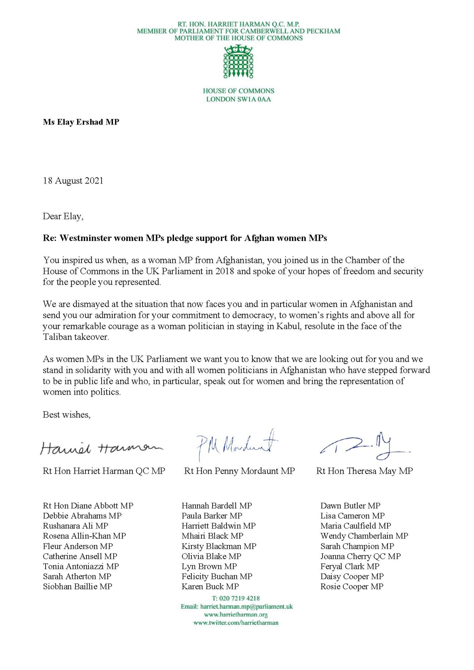 Westminster women MPs pledge support for Afghan women MPs - Page 1