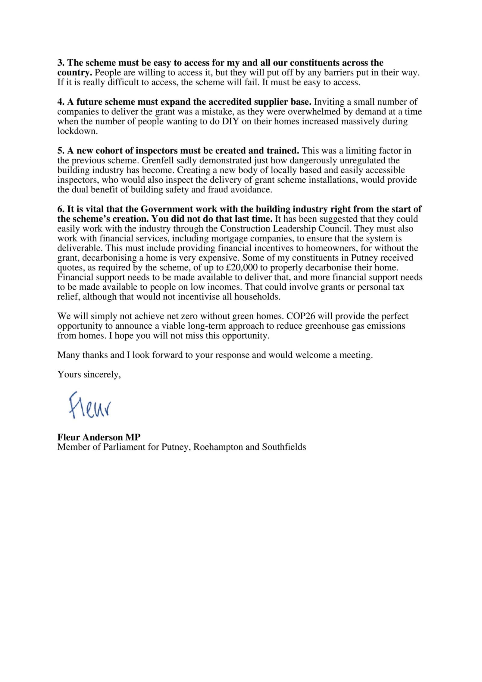 Letter to Secretary of State about the Green Homes Grant