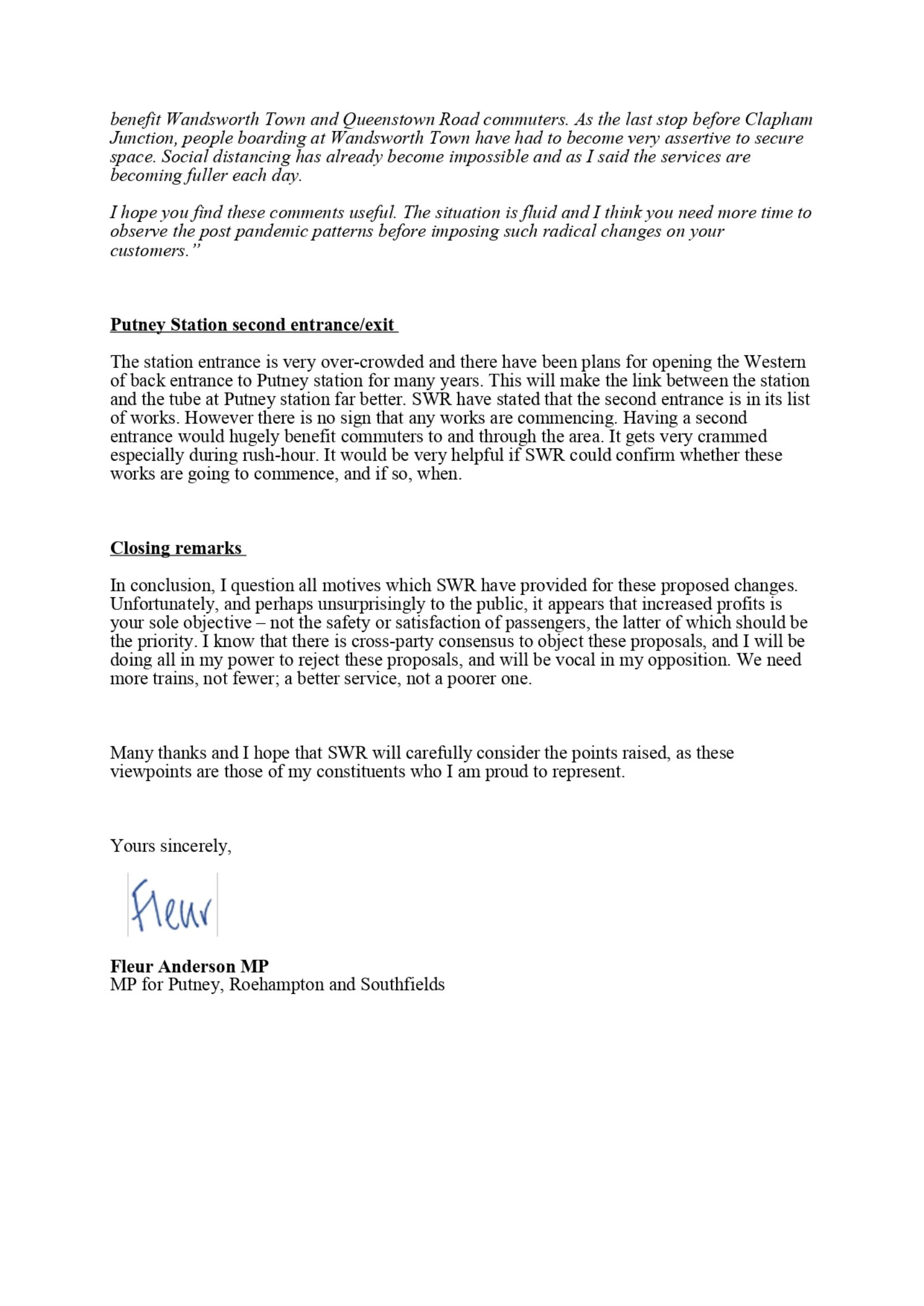 South Western Railway Timetable Consultation Response Page 5