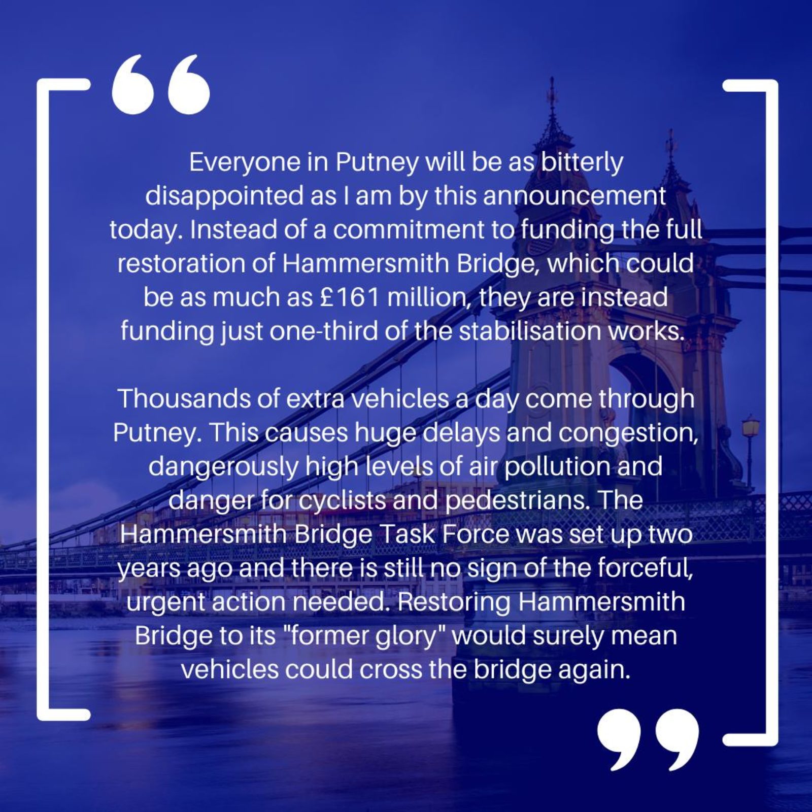Statement on latest Hammersmith Bridge settlement