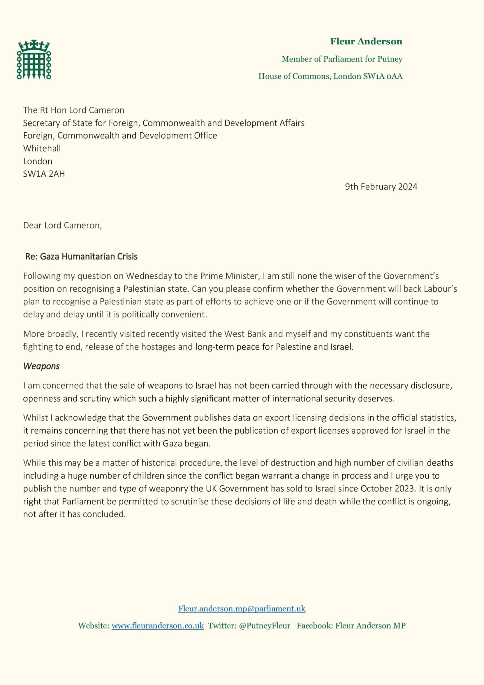 Letter to Lord Cameron page 1