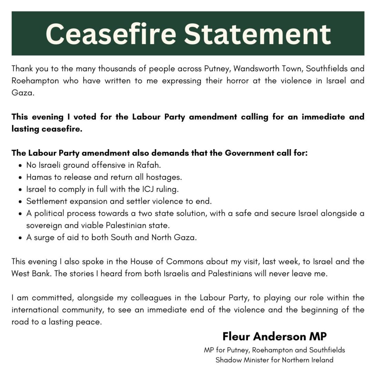Fleur Anderson MP statement. 